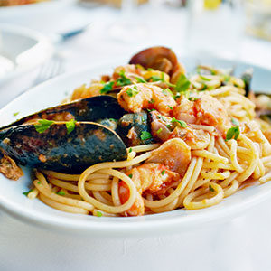 plate of seafood spaghetti