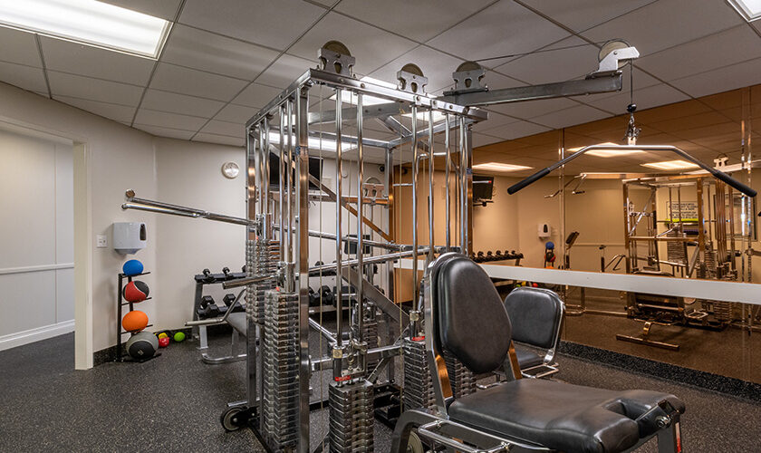Workout equipment in a gym