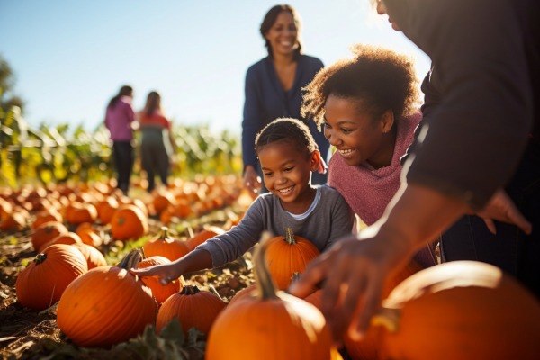 family at the pumpkin patch