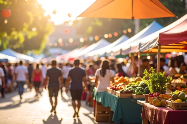 people walking at the farmers market
